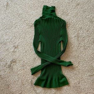 Salvatore Ferragamo forest green silk & cashmere ribbed fitted turtleneck